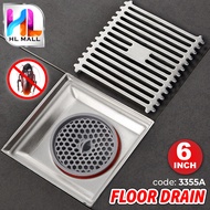(3355A / 3355AH) BATHROOM 6" INCH STAINLESS STEEL SQUARE FENCED FLOOR GRATING TRAP DRAINER COVER WIT