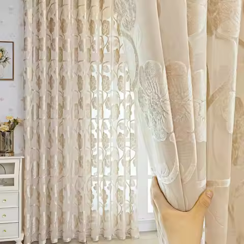 1pc Elegance Floral Embroidered Window Curtain, Classic Pattern & Drape Feel, Perfect for Living Roo