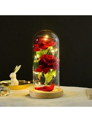1只「純愛玫瑰」led燈：在您的家中增添浪漫的光芒,用箔花桌燈裝飾-帶玻璃罩的人造玫瑰永恆的愛白玫瑰婚禮裝飾生日禮物或情人節禮物送給女友/妻子,適用於房間裝飾,女友夜燈！
