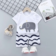 Baju bayi import Korea Gajah putih ada kancing bahu setelan bayi