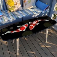 Surfboard Shaped Wooden Black Coffee Table with Koi Fish Japan Style Design