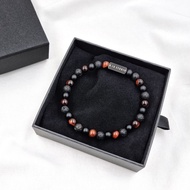 N.IX กำไลหิน รุ่น The Classic - Chivalry หิน Red tiger eye Onyx Lava ขนาดหิน 6มม. 8มม. สี Retro Silv