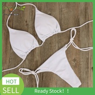 GRE 2 Pcs/Set Bikini Set Solid Color Halter Neck Strap Thong Women Swimsuit Set for Beach