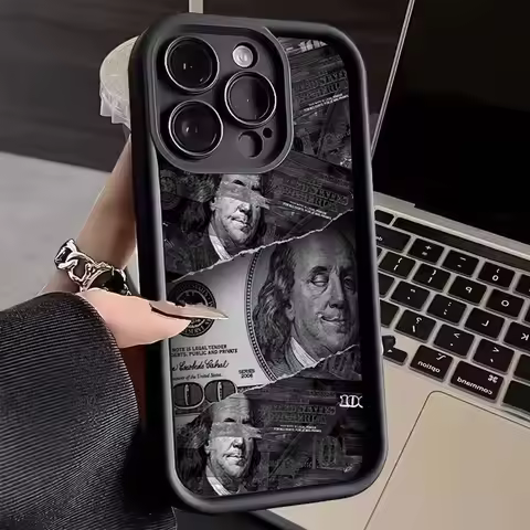 Black Dollars Banknote Design Silicone Case for IPhone 16 Cases IPhone 15 14 13 12 11 Pro Max XS X X