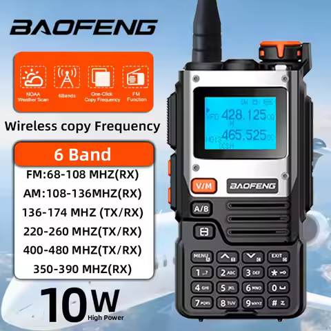 BAOFENG UV-K61 K5 5R Walkie Talkie 10W Radio 999CN Weather Alarm UHF Charging VHF, DTMF, FM, Six Ban
