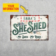 Decorative Metal Plaque for She Shed – Personalized Outdoor Sign – Sleek Aluminum Art, 8x12 Inch, Pe