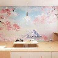 日式富士山粉色櫻花壁紙壽司店榻榻米墻畫日系臥室背景墻墻紙墻布