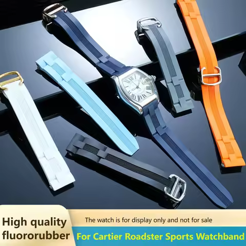 For Cartier Roadster W6206018 W6202017 FKM Watch Strap Sports Fluororubber Watch Band Men19mm Waterp