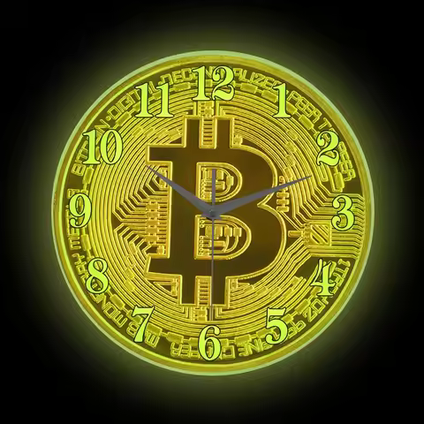 Bitcoin Symbol Luminous Printed Wall Clock Cryptocurrency Decor BTC Golden Coin LED Lighted Neon Sig