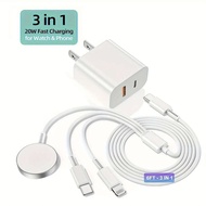 3 In 1 USB IWatch Charger Cord & USB-C Cable 6FT With Type C Block I-Watch Series Ultra/9/8/7/6/SE/5