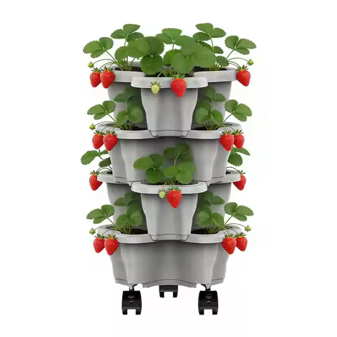 4/5 Stackable Vertical Flower Pot Multi-layer Garden Planter Tower with Movable Casters for Strawber