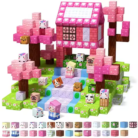 Magnetic Building Blocks Mine World Magnet Pink Girly Heart Blossom Cave Plant Zombies Cubes Set Bri