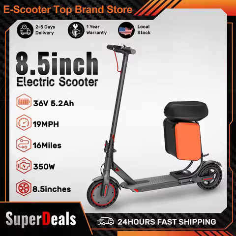Electric Scooter with Seat - 19MPH &16Mile Range, 350W Motor, 8.5" Solid Tires with App Control & Du
