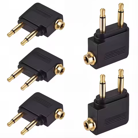 2PCS Dual 3.5mm Plug Adaptor Jack Audio Headphone Converter Adapter for Airline Airplane Travel Earp