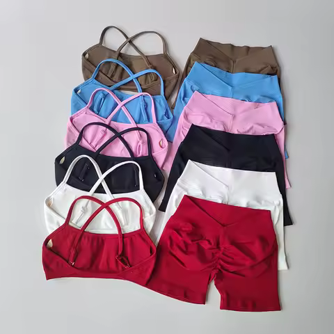 Women's Workout Sets, Seamless Yoga Shorts with Butt Lifting & Matching Sports Bra, Gym Outfit for P