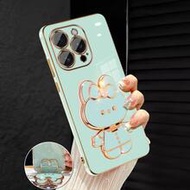 เคสโทรศัพท์ชุบไฟฟ้าสุดหรูพร้อมขาตั้งคิตตี้น่ารักสร้างสรรค์, กระจกแต่งหน้าในตัว, เคสซิลิโคนกันกระแทกแ