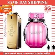 ⚡⚡💯%(Ori SG) 2 Pcs Combo (1 Million EDT Men 100 ml + VS Bombshell EDP Women 100 ml )
