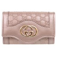 近全新 Gucci 雙G互扣 Microguccissima 皮革鑰匙包 282432 金屬粉紅色 0726 [二手] GUCCI