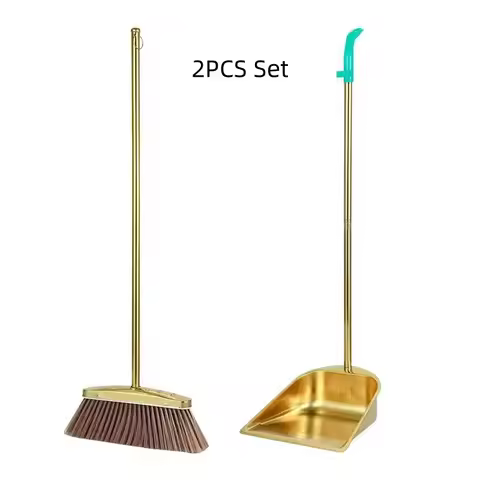 Stainless Steel Broom and Dustpan Set Long Handle Heavy‑Duty Sweeping Kit Upright Dustpan for Home K