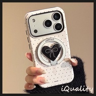 Black White Dotted Bowknot Foldable Love Bracket Magnetic Phone Case Suitable For iPhone 17 16 15 14