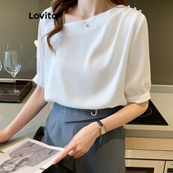 Lovito Button Blouse Asymmetrical Blouse for Women LNA29143