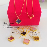 Goldandjewel 18K Gold 10mm Clover Pendant Necklace in 18K HK Setting w/ certificate Gold Necklace Pawnable