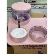 Food/Drinking Bowl Combo for dogs and cats - 2-compartment bowl with bottle with water filter for Pe