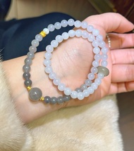 6mm天然和田玉 /和闐玉 煙紫玉 煙紫單珠和田跑環設計雙圈手串s