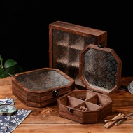 Jiugongge Begonia Flower Glass Storage Box Retro Desktop Sundries Arrangement Flip Wooden Box Dressi