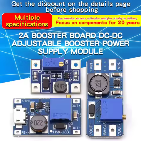 2a Boost Board DC-DC Adjustable Boost and Stabilized Power Module Mt3608 Input 2-24V Liters 5/9/12/2