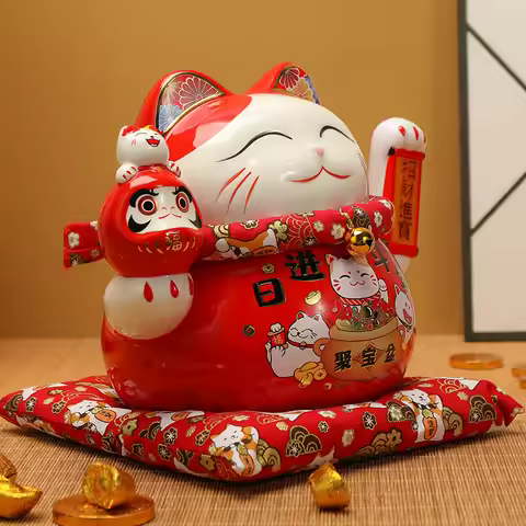 6.5/7.5Inch Lucky Cat Decoration Feng Shui Fortune Cat Ceramic Electric Hand Treasure Shop Gift Good