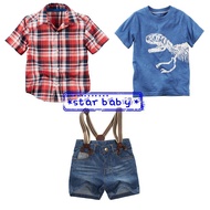 MERAH KEMEJA Star Baby 3in1 Dino Red Shirt With Suspenders