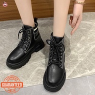 SGF Women's Martin boots leather Thin, comfortable breathable boots mid-tube casual short boots British style thick-he