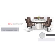 TSM72 C-8-7-BRN 1+6 Seater Round Table Grade A Marble Dining Set With High Quality Turkey Fabric Cushion Chair / Dining