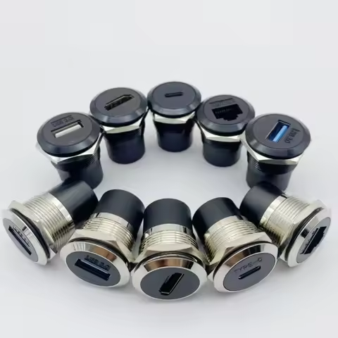 1Pcs Metal Round Socket Module D Type RJ45 Straight Through Network USB2.0 USB3.0 Connector Panel Mo