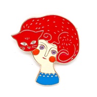 Lady Pin With A Cat On Her Head - Cooperation Series - Enamel Lapel Pin - Plated Badge for Clothing,