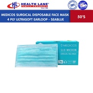 Medicos Surgical Disposable Face Mask 4 Ply Ultrasoft Earloop - Seablue (50's)