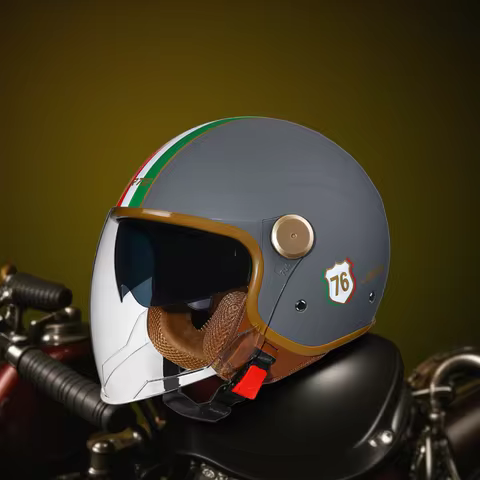 DOT Approved Retro Semi-open Helmets Double Visor Men Women 3/4 Open Half Helmet Vintage Jet HelmetE