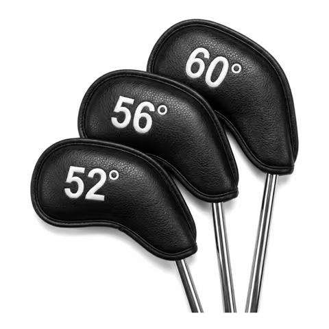 3/8pcs PU Leather Golf Head Cover Plain Texture Embroidered Number Iron Head Cover Lychee Texture So
