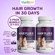 [TWIN PACK] Hair Plus II Hair Supplement for Women & Men - 43 Hair Vitamins + Biotin - Stop Hair Los