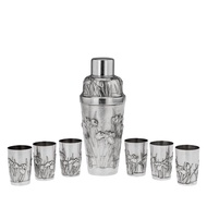 Samurai Shokai Yokohama Japanese Meiji Silver Iris Cocktail Shaker and Cups