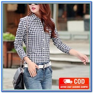 KATUN KEMEJA Puffy Top Blouse - Ac IU427 [Km Nagoya Ro] Black Square Cotton Women's Shirt