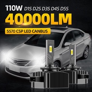 Roadsun หลอดไฟหน้า LED D1S CANbus 40000LM 110W D3S D4S D5S อะไหล่หลอดไฟซีนอนอัตโนมัติ12V 6000K CSP
