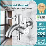 【FOJO】304 Stainless Steel 2 Way Faucet Bibcock Faucet 1in2 out Head Two Way Water Washer Tap Faucet 