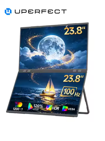 UPERFECT 23.8" 100Hz Dual Portable Monitor for Laptop Screen Extender 120%sRGB FHD 360° Folding Stac