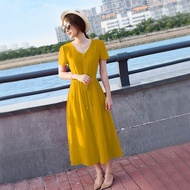 [Beach Dress] Vacation Beach Dress Seaside Beach Dress Mid-Length Dress V-Neck Dress Summer Dress Sh