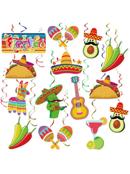 30入組墨西哥節日主題熱氣球和草帽派對螺旋天花板裝飾懸掛裝飾
