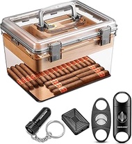 Cigar Humidor Jar/Case with Humidifier and Hygrometer,Humidor with 2 Cutters and Cigar Punch, Cigar 