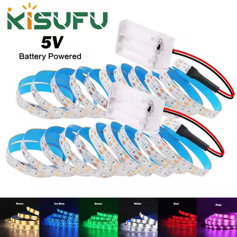 3AA Battery Power LED Strip Lights 2835 5V 60LEDs/M Warm White Red Green Ice Blue IP21/IP65 TV Room 