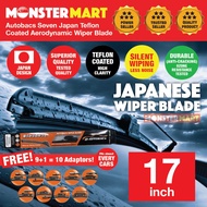 Autobacs Seven Japan Teflon Coat Aerodynamic Wiper Blade w/ 10 Adaptors 17 inch